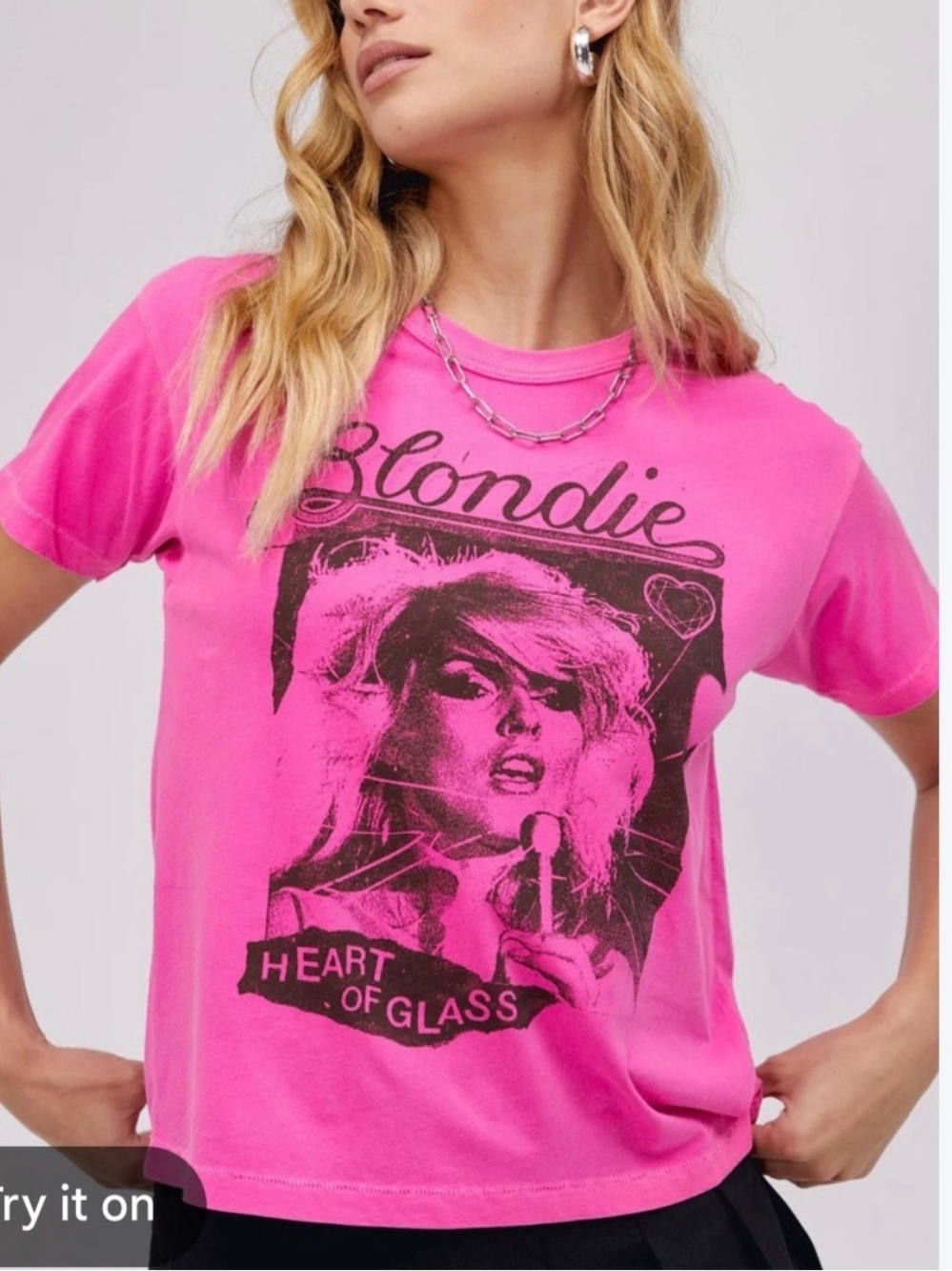 DAYDREAMER blondie heart of glass flyer ringer tee neon pink black size XS